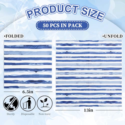 50 Pcs Navy Blue and White Stripe Disposable Paper Napkins