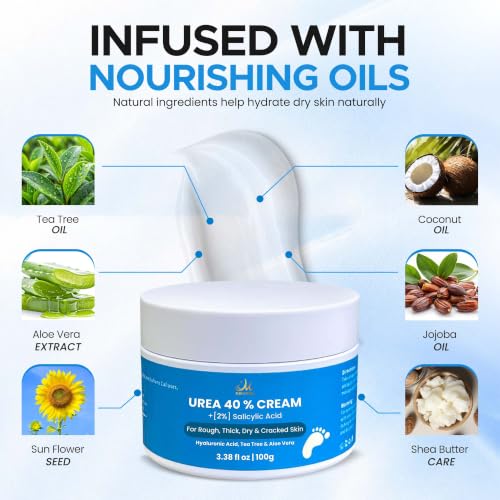 Miratiful 40% Urea Cream with Salicylic Acid for Dry & Rough Skin, Hydrating Foot & Skin Care