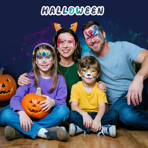 42-Color Face Painting Kit – Non-Toxic Water-Based Paint Set with Brushes & Stencils for Halloween, Cosplay & Festivals