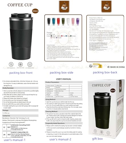 YINJOYI 17oz Insulated Travel Coffee Mug with Leakproof Lid