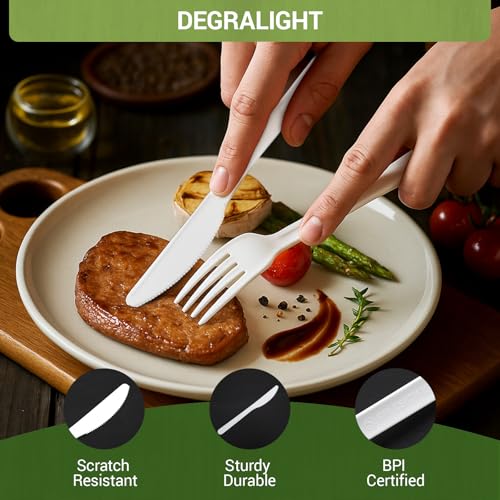 Degralight 100% Compostable CPLA Knives - 200 Pack, Durable & Eco-Friendly