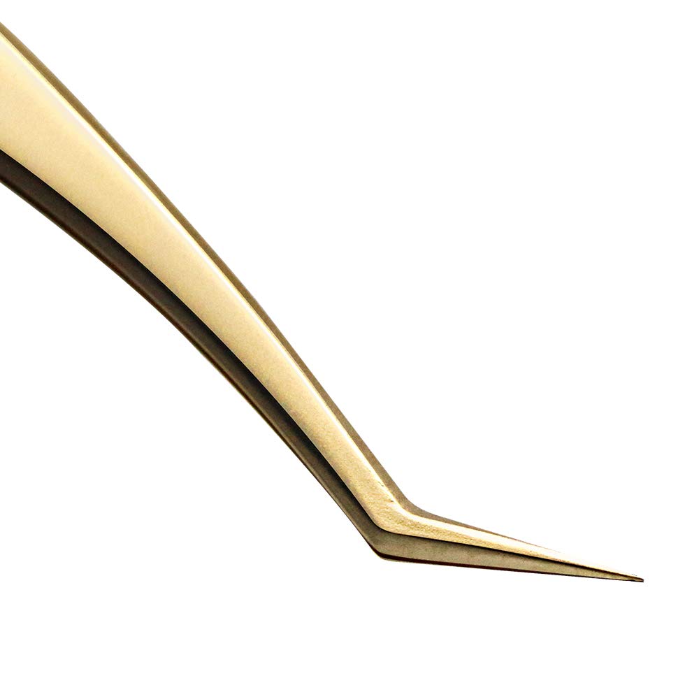 Tweezers for Volume Eyelash Extension - Precision Stainless Steel Curved Pointed Tweezers - Individual and 3D-6D Volume False Lashes Extensions Tweezers with Premium Storage Case- Golden - Ms.Queen