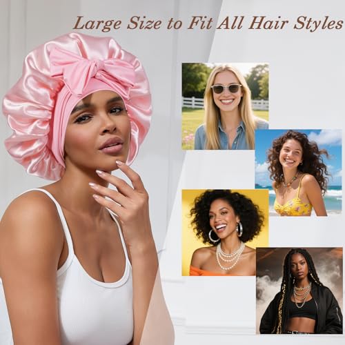 YOHTAS Satin Hair Bonnet for Sleeping - Blush Pink Double Layer Silk Cap