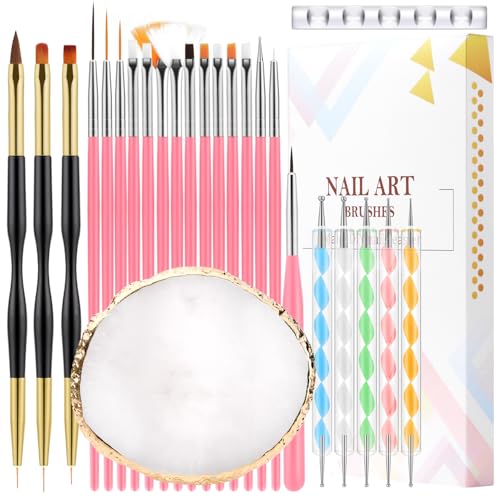 25-Piece Nail Art Brush Set with Palette & Dual-Tip Pens