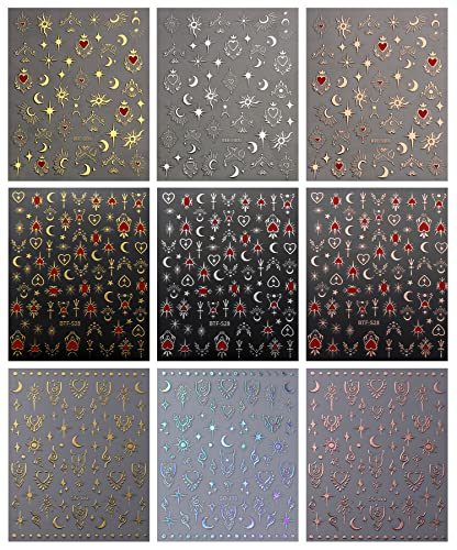 Self-Adhesive Moon & Star Nail Art Stickers - 9 Sheets