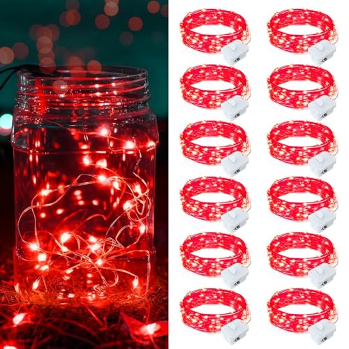 12 Pack Red Fairy Lights - 7ft Battery Operated String Lights