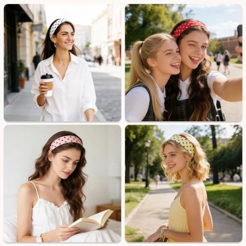 Mioxskrey Polka Dot Headbands 7-Pack for Women - Soft, Stretchy, Wide Hair Accessories