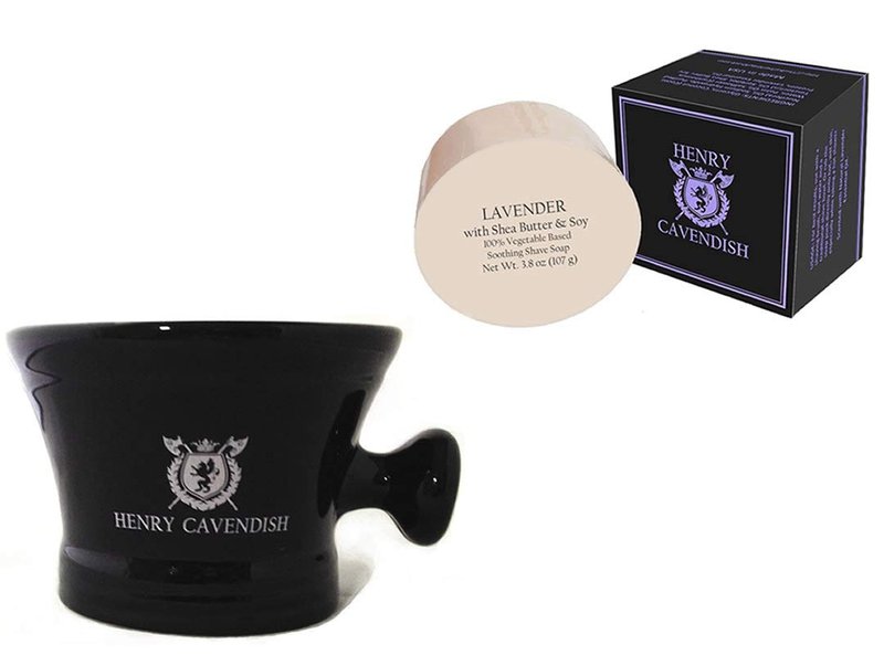 Henry Cavendish Shaving Kit with - Shaving Soap and Gentleman's Ceramic Shaving Soap Bowl with Handle. (Lavender)
