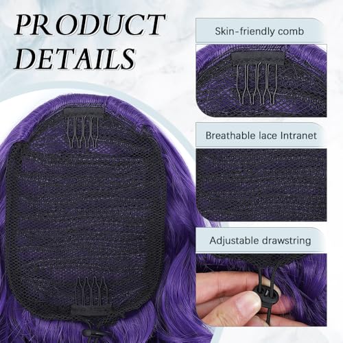 16 Inch Purple Wavy Curly Drawstring Ponytail Extension for Women