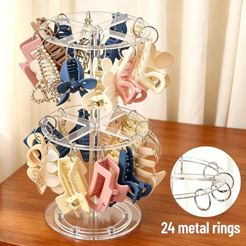 QUPIVA 2-Tier Rotating Acrylic Claw Clip Organizer Rack