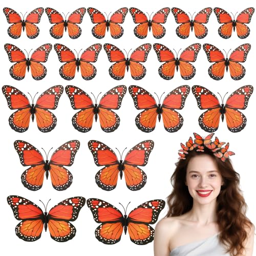 Orange Monarch Butterfly Hair Clips Set for Party & Holiday Decor - 30 Pieces