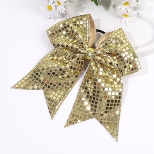 Gold Glitter Cheer Hair Bows for Girls - 10 PCS Sequin Bow Set