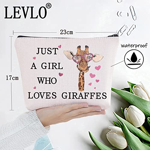 LEVLO Giraffe Cosmetic Bag - Who Loves Giraffes Canvas Zipper Pouch