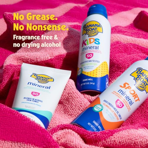 Banana Boat Sensitive Mineral Sunscreen SPF 50, 5 Fl Oz - Non-Greasy, Water-Resistant Protection