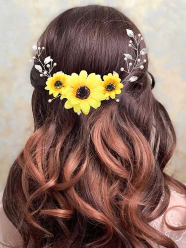 Gorais Sunflower Bridal Hair Vine with Pearls - Wedding Hair Piece