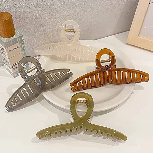VRbeatter 4-Pack Jelly Hair Clips Large 5.1in - Light Pink, Jade Green, Brown, Gray