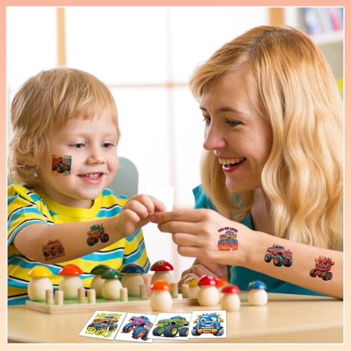 102 Pcs Kids Monster Truck Temporary Tattoos Waterproof & Easy to Apply