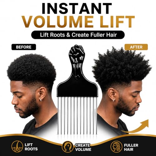 2-Pack Metal Afro Pick Comb for Curly Hair & Beards - 6.75 Inch