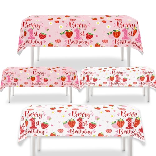 Berry First Birthday Tablecloths - 4pcs Disposable Plastic Covers