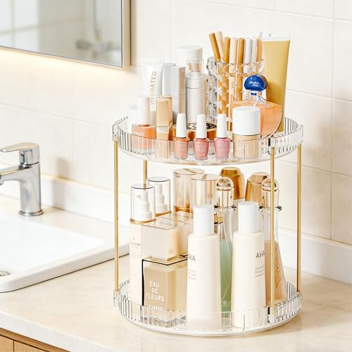 Yieach 2 Tier Acrylic Rotating Makeup and Perfume Organizer, Clear Vanity Storage