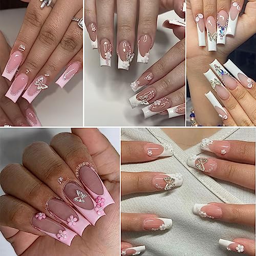 3D Flower Nail Charms Set with Rhinestones & Pearls for Nail Art - BSBTBZ