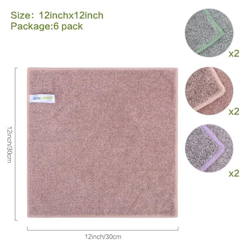 SINLAND Microfiber Face Washcloths - 12x12 Inch, 12 Pack Multicolor
