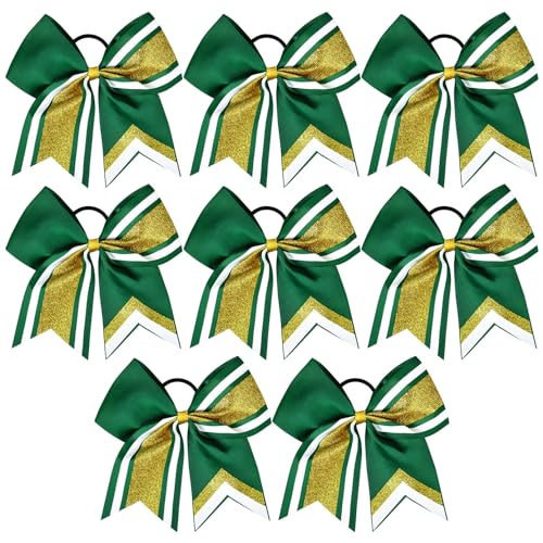 Aileam 8 pcs Glitter Cheer Bows 8" Hair Accessories for Cheerleading & Sports - Gold Green White