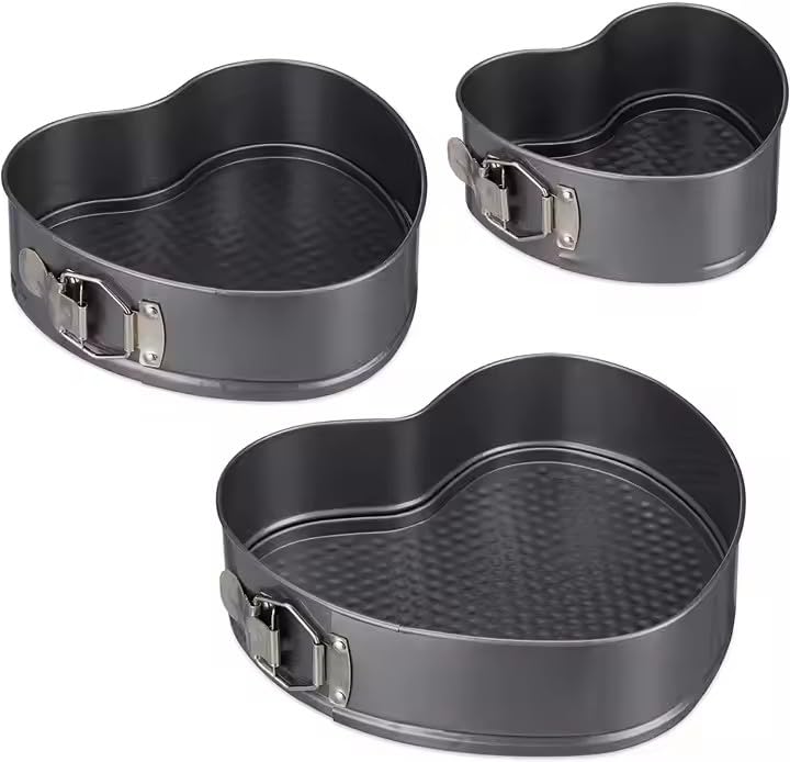 Heart Cake Pan Set of 3 - Non-Stick Springform Baking Molds