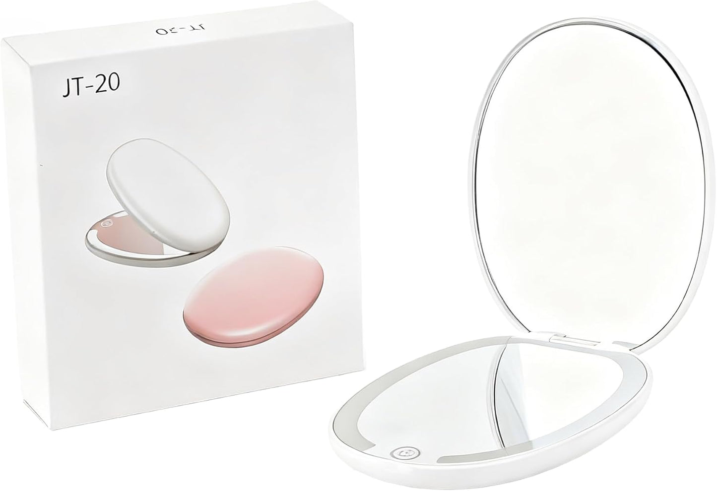 Portable Makeup Mirror - 1X/5X LED Lighted Magnifying Mirror | Compact USB Rechargeable Travel Size in White