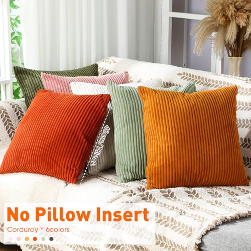 Colingmill 6-Piece Fall Corduroy Pillow Covers - 18x18 Inch Soft Striped Cushions