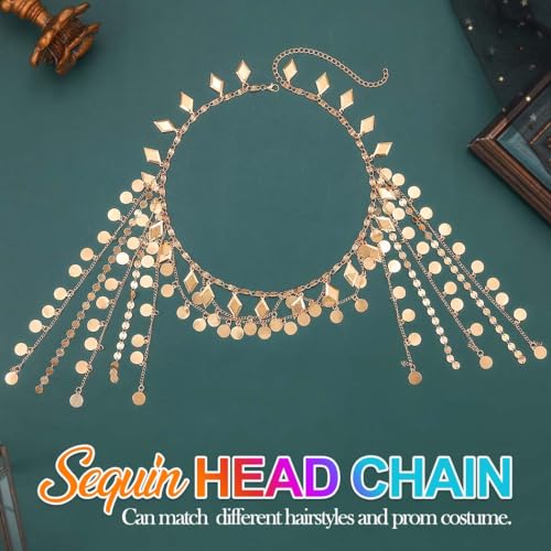 Kilshye Gold Sequin Tassel Head Chain Festival Costume Hair Jewelry