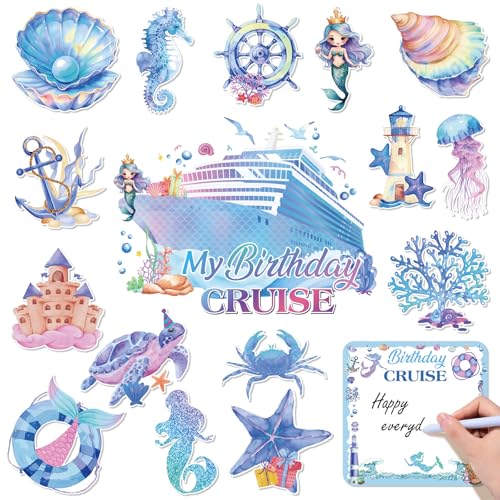 Mermaid Birthday Cruise Door Magnets Set - 18 Ocean-Themed Decor