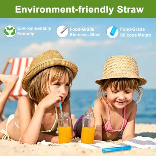 Kynup Collapsible Reusable Metal Straws with Silicone Tips - 4 Pack Set for Travel