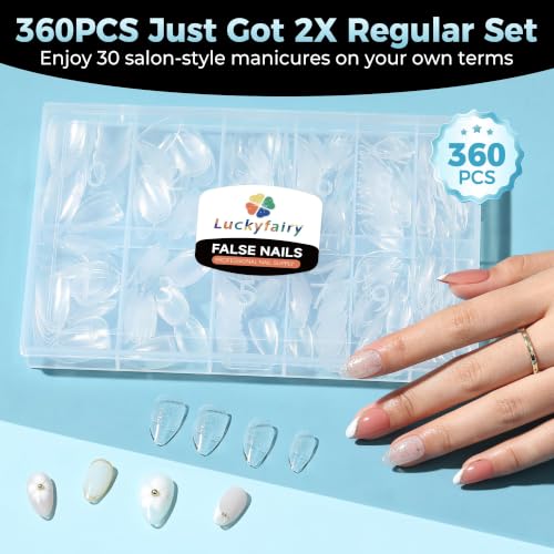 Luckyfairy Short Almond Nail Tips A-ShortAlmond 360PCS Soft Gel False Nails