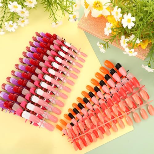 Maitys 720 Pcs Medium False Nails Ballerina Coffin Press On Warm Colors - 30 Sets