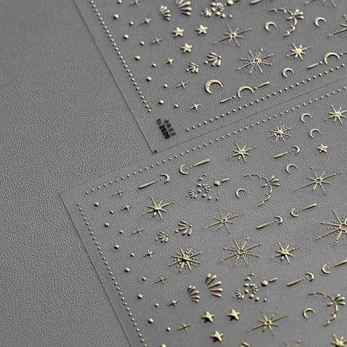 Gold Moon Star 3D Nail Art Stickers - Self-Adhesive Decals