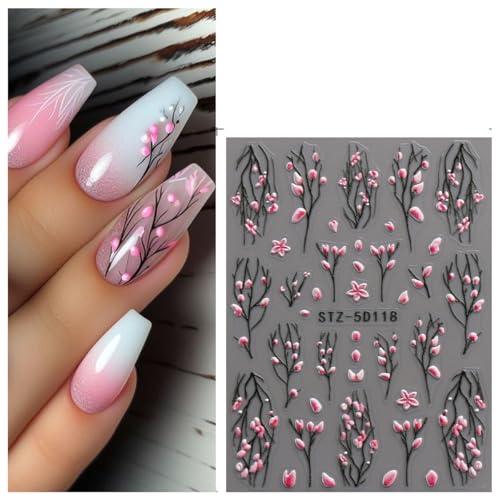 Self-Adhesive 3D Flower Nail Stickers - Floral Nail Art Decals for DIY Manicure