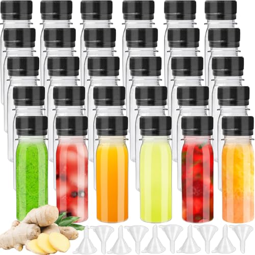 30 Pcs 2oz Leak-Proof Plastic Juice Bottles with Black Lids & Funnels