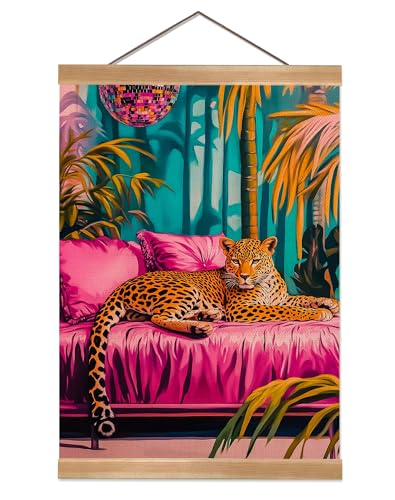 Pink Jungle Leopard Wall Art - 12x16 Linen Canvas Print with Frame