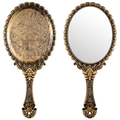 Elegant Vintage Handheld Makeup Mirror with Handle - Portable Design