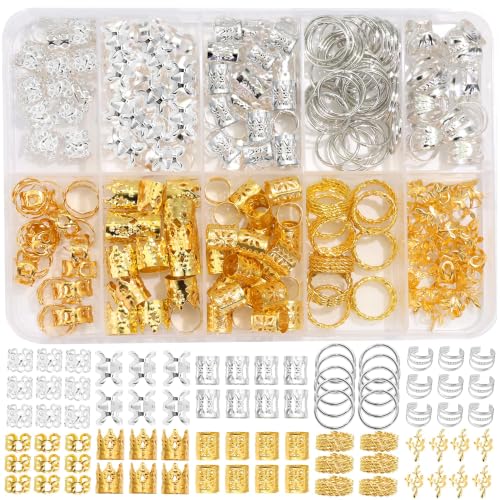 NAISKA 215PCS Gold & Silver Hair Cuffs for Braids - 10 Styles Hair Jewelry Set