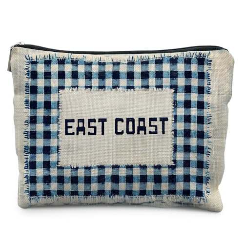 Blue Coast Checkered Beach Makeup Bag - Nautical Cosmetic Pouch for Women, Likjad Blue Beach5