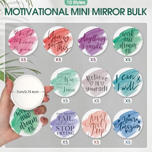 Kigley 50 Pcs Inspirational Compact Mirrors - Bulk Pocket Makeup Mirrors
