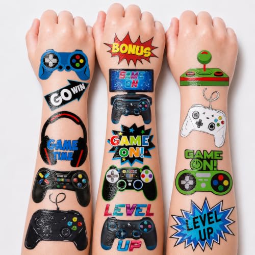 60 PCS Video Game Temporary Tattoos for Kids' Parties - 5 Sheets