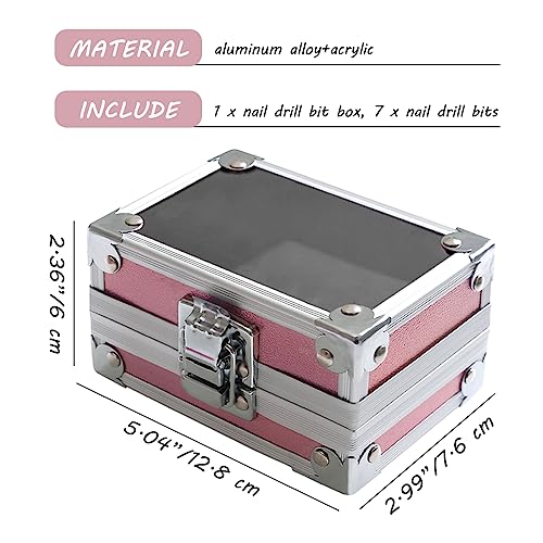 OLizee Nail Drill Bit Holder Case with 7 Drill Bits, Pink, 50-Hole Organizer