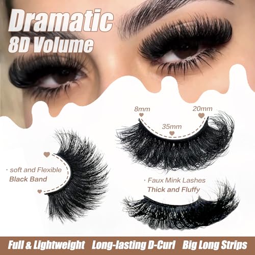 SISIYDY 20mm Volume Dramatic D Curl Faux Mink Eyelashes | 14 Pairs