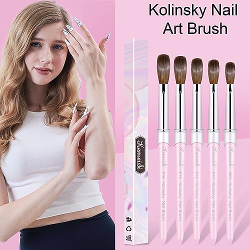 KEMEISI Pink Acrylic Nail Brush #08 - Kolinsky Hair, Oval Shape for Professional Manicure & DIY Nail Art