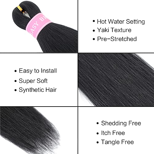 26 Inch Pre Stretched Braiding Hair - Itch Free Yaki Texture (1B#) - 8 Bundles