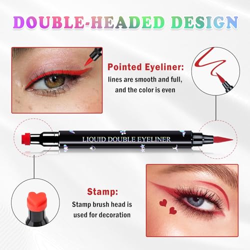 7 Colors Double-Headed Liquid Winged Eyeliner Stamp Pen Set - Waterproof & Smudgeproof, Creative Eye Makeup Tool, Includes 7 Color Variants