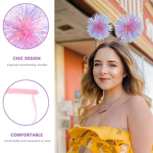 Minkissy Pink Sequin Pom Pom Headband for Women Adults - Head Bopper